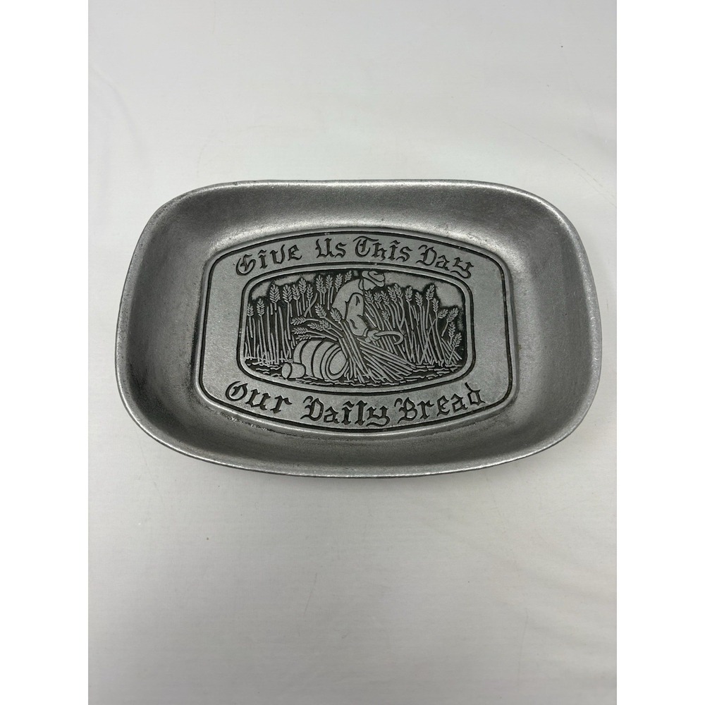 Vintage York Metal Crafted Pewter Platter "Give Us This Day Our Daily Bread"
